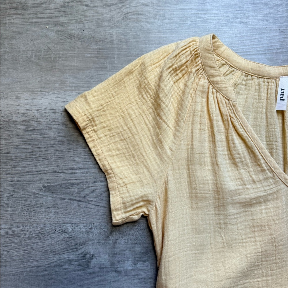 Pact Coastal Gauze Organic Cotton Breezy Back Tie Short Sleeves Yellow Dress XXS - Picture 5 of 12